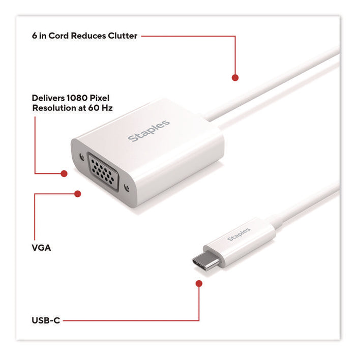 USB-C to VGA Audio/Video Adapter, 6", White