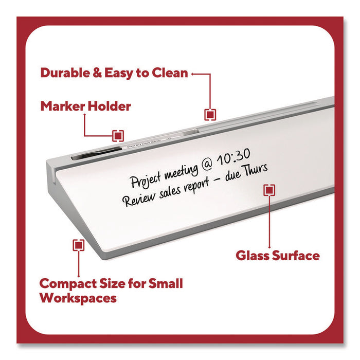 Glass Desktop Dry Erase Board, 18.1" x 5.9", White Surface, Aluminum Frame