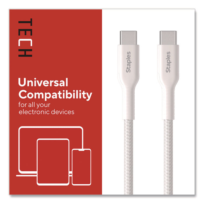 USB-C to USB-C 2.0 Charging Cable, 6.5 ft, White, 5/Pack