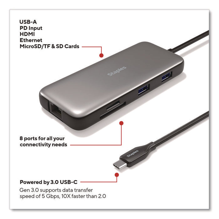 USB 3.0 Hubs, 8-Port, Gray