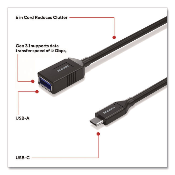USB-C to USB-A Audio/Video Adapter, 6", Black