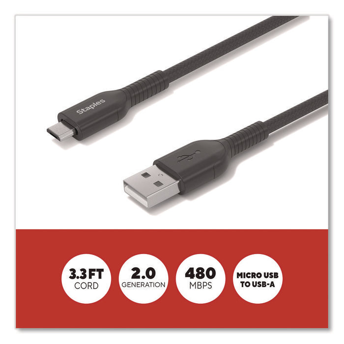 Micro USB to USB-A 2.0 Charging Cable, 3.3 ft, Black