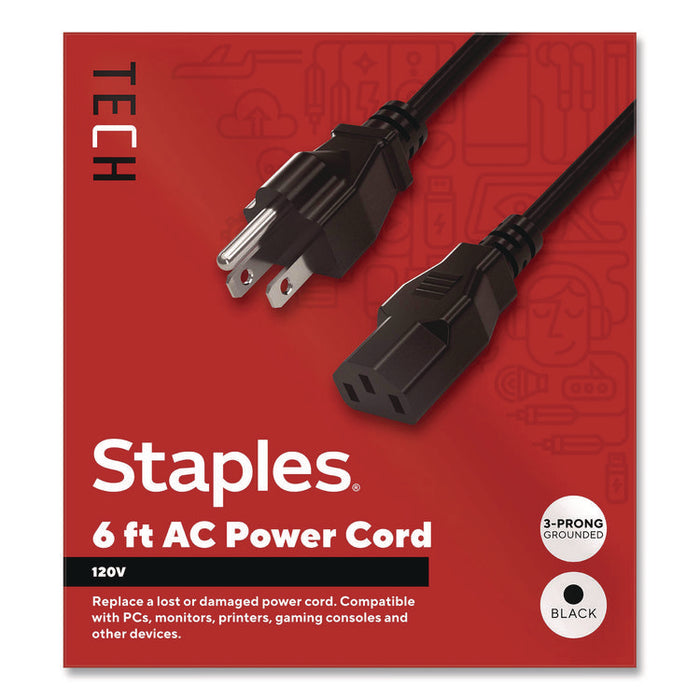 AC Power Cord, 6 ft, Black