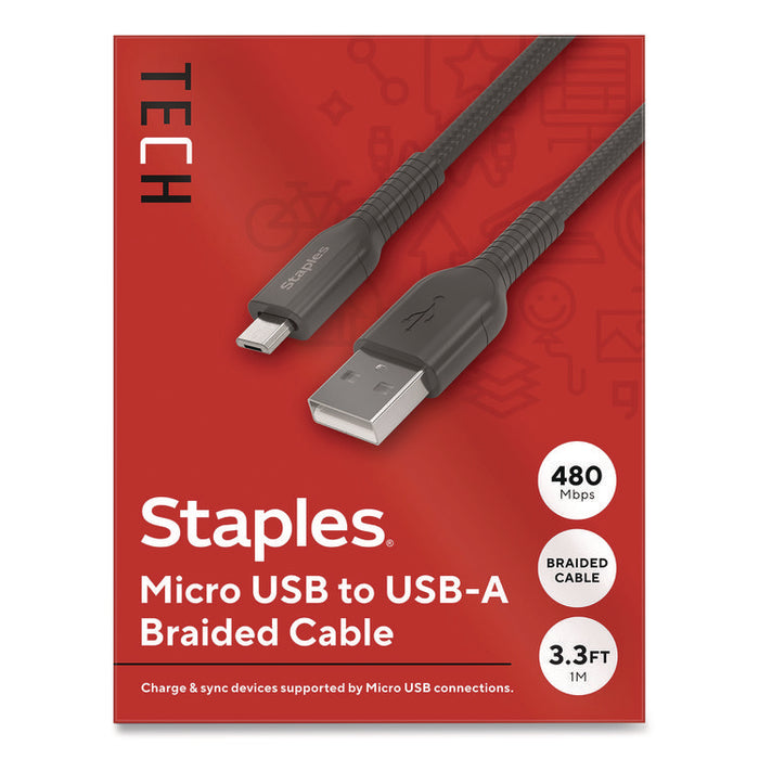 Micro USB to USB-A 2.0 Charging Cable, 3.3 ft, Black
