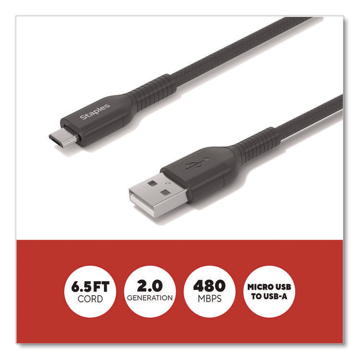 Micro USB to USB-A 2.0 Charging Cable, 6.5 ft, Black