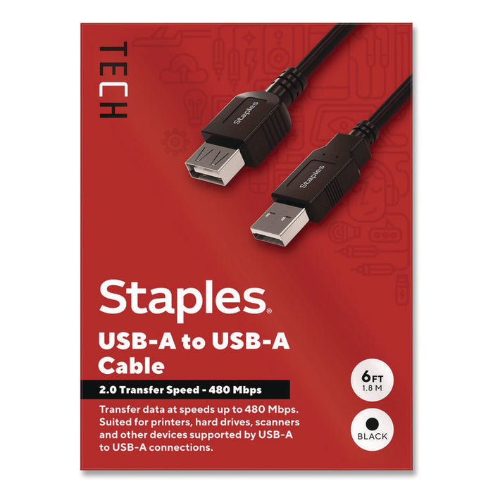 USB-A to USB-A 2.0 Cable, 6 ft, Black