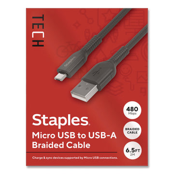Micro USB to USB-A 2.0 Charging Cable, 6.5 ft, Black