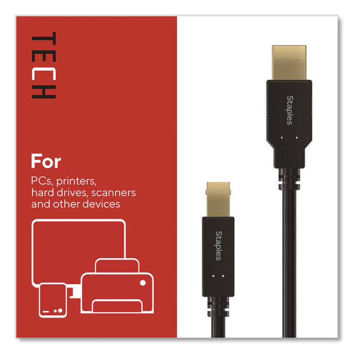 USB-A to USB-B 2.0 Cable, 16 ft, Black