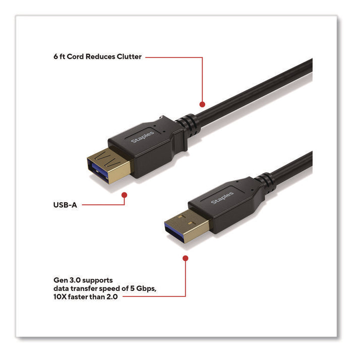 USB-A to USB-A 3.0 Cable, 6 ft, Black