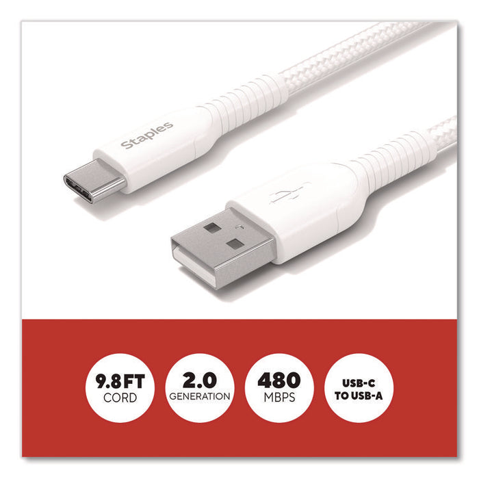 USB-C to USB-A 2.0 Charging Cable, 9.8 ft, White