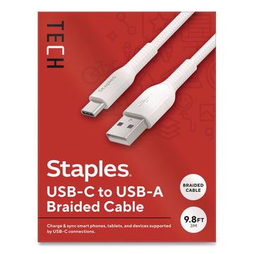 USB-C to USB-A 2.0 Charging Cable, 9.8 ft, White