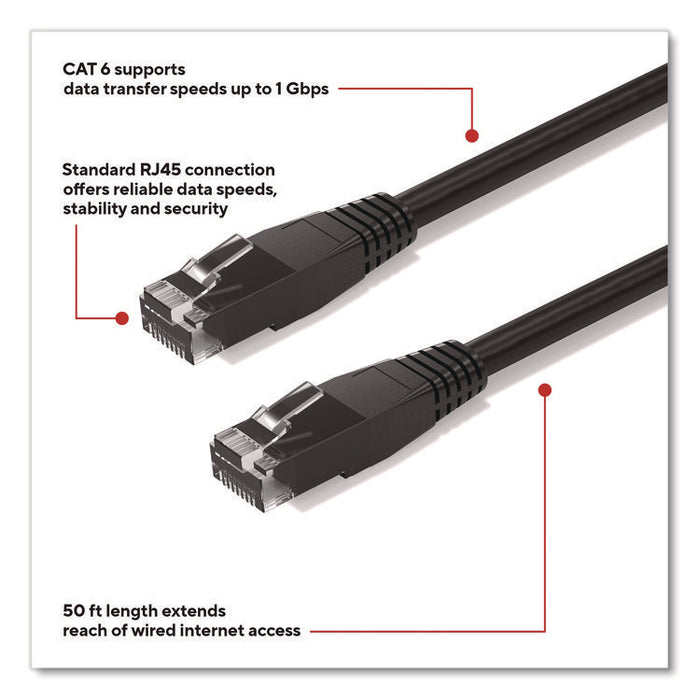 CAT6 Ethernet Cable, 50 ft, Black, 10/Pack