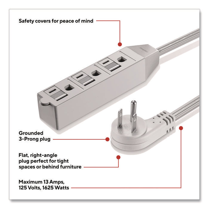 15 ft Extension Cord, 15 ft, 13 A, Gray, 2/Pack