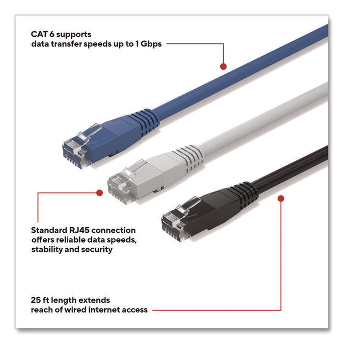 CAT6 Ethernet Cable, 25 ft, Assorted Colors, 3/Pack