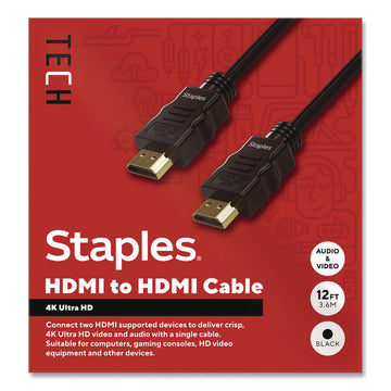 HDMI to HDMI Audio/Video Cable, 12 ft, Black