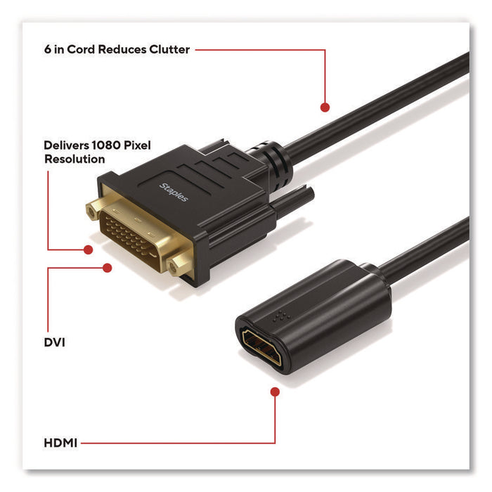 DVI-D to HDMI Audio/Video Adapter, 6", Black