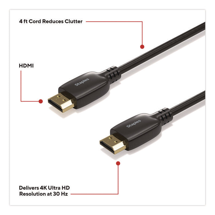 HDMI to HDMI Audio/Video Cable, 4 ft, Black