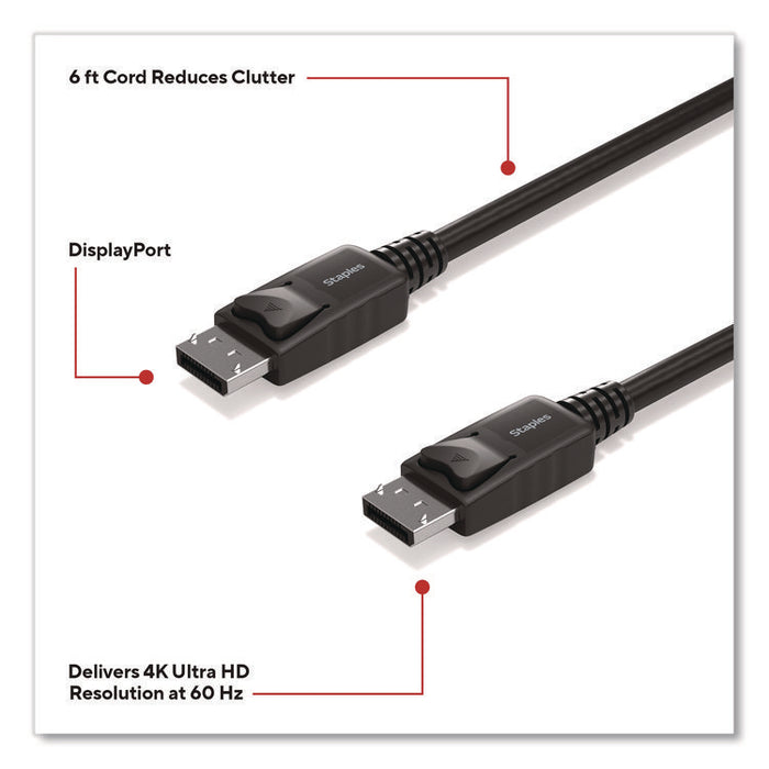 4K DisplayPort to DisplayPort Audio/Video Cable, 6 ft, Black