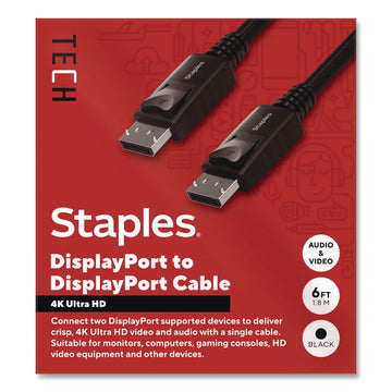 4K DisplayPort to DisplayPort Audio/Video Cable, 6 ft, Black