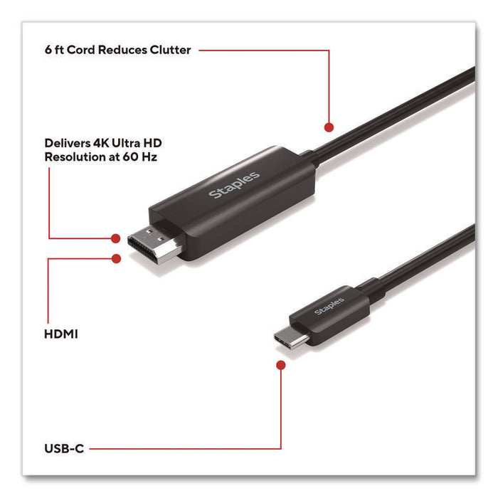 USB-C to HDMI Audio/Video Cable, 6 ft, Black