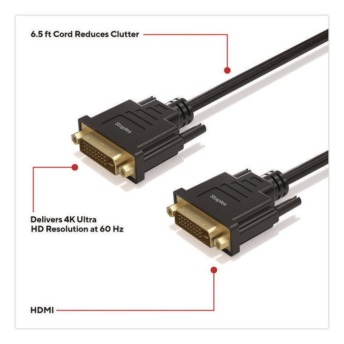 DVI-D to DVI-D Cable, 6.5 ft, Black
