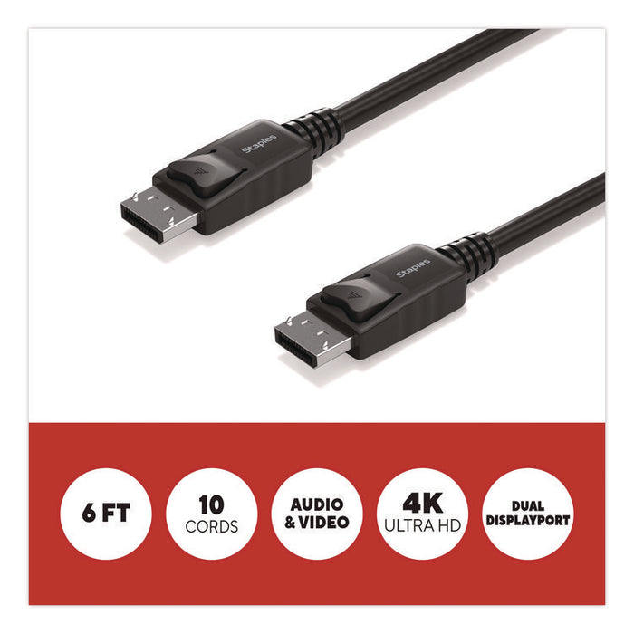 4K DisplayPort to DisplayPort Audio/Video Cable, 6 ft, Black, 10/Pack