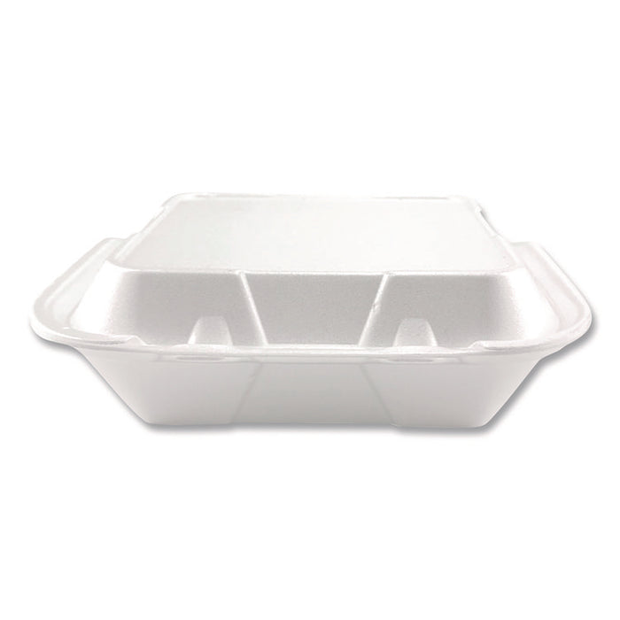 Foam Hinged Lid Containers, 3-Compartment, 9 x 9 x 3, White, Foam, 200/Carton