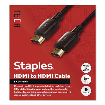 HDMI to HDMI Audio/Video Cable, 6 ft, Black