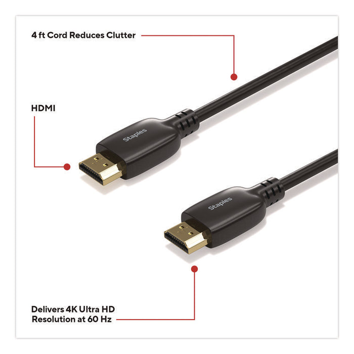HDMI to HDMI Audio/Video Cable, 4 ft, Black, 2/Pack