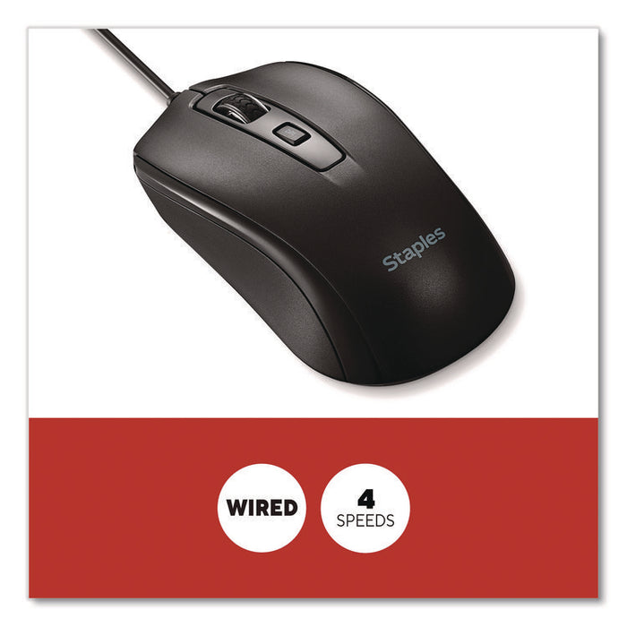 Ambidextrous Optical Wired Mouse, USB 2.0, Left/Right Hand Use, Black