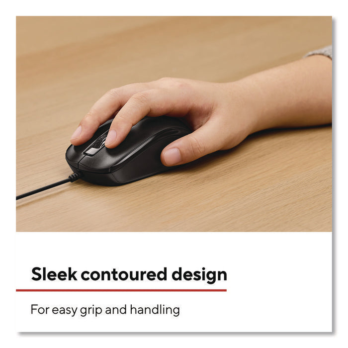 Ambidextrous Optical Wired Mouse, USB 2.0, Left/Right Hand Use, Black