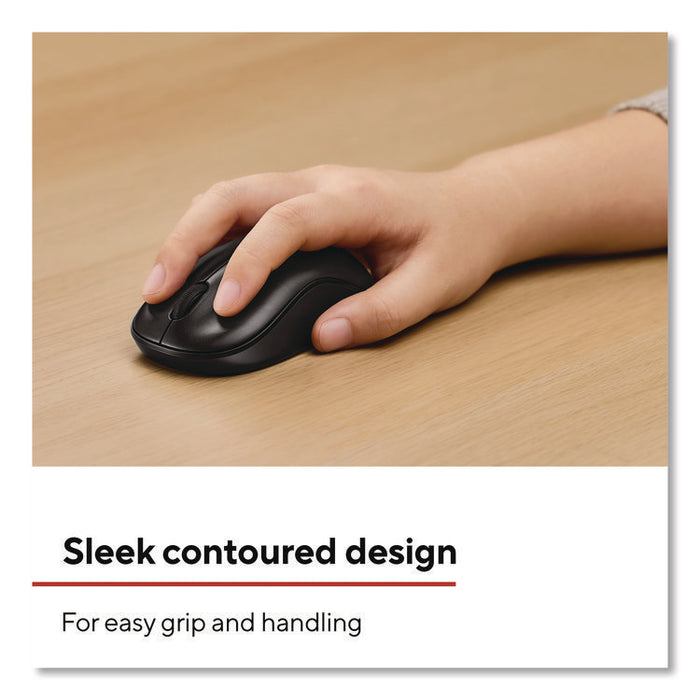 Wireless Ambidextrous Optical USB Mouse, 2.4 GHz Frequency/33 ft Wireless Range, Left/RIght Hand Use, Black