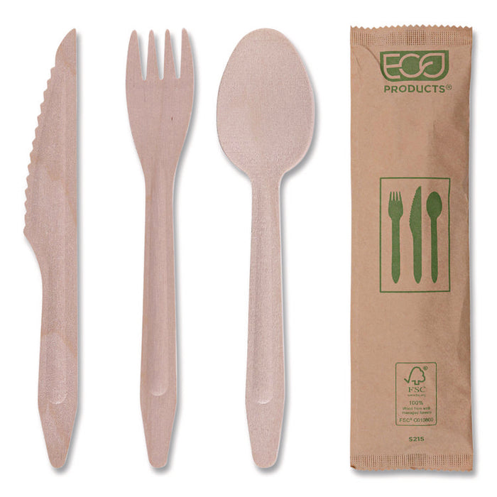Wood Cutlery, General Purpose, Fork/Knife/Napkin/Spoon, Natural, 500/Carton