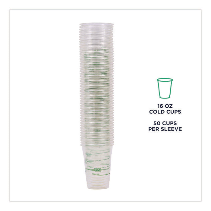 GreenStripe Renewable and Compostable Cold Cups Convenience Pack, 16 oz, Plastic, Clear, 50/Pack