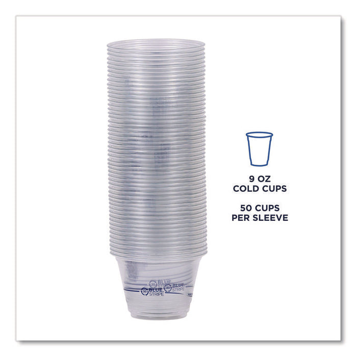 BlueStripe 25% Recycled Content Cold Cups, 9 oz, Plastic, Clear/Blue, 50/Pack, 20 Packs/Carton