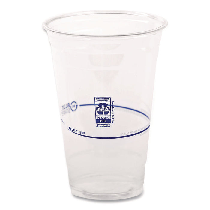 BlueStripe 25% Recycled Content Cold Cups, 20 oz, Plastic, Clear/Blue, 1,000/Carton