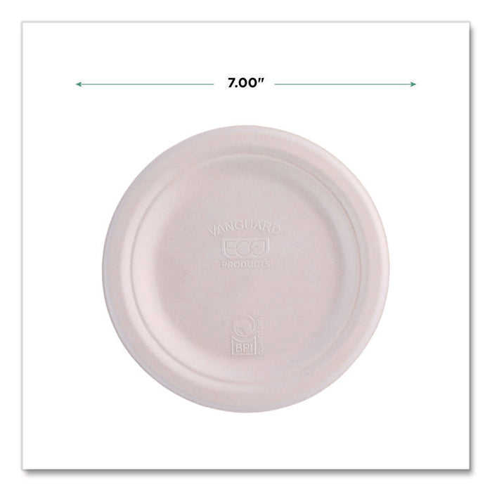 Vanguard Renewable and Compostable Sugarcane Plates, 7" dia, White, 1,000/Carton