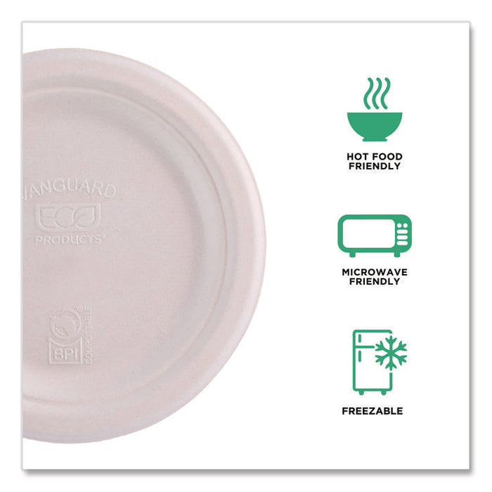 Vanguard Renewable and Compostable Sugarcane Plates, 7" dia, White, 1,000/Carton