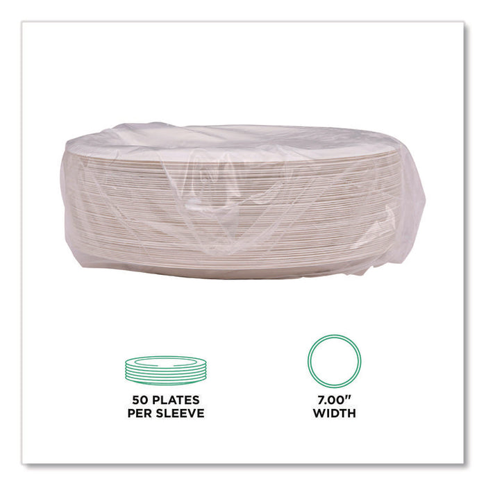 Vanguard Renewable and Compostable Sugarcane Plates, 7" dia, White, 1,000/Carton