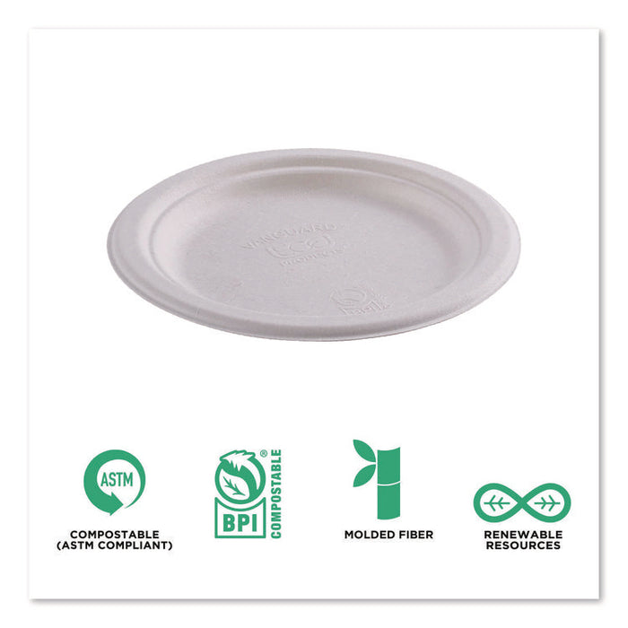 Vanguard Renewable and Compostable Sugarcane Plates, 7" dia, White, 1,000/Carton