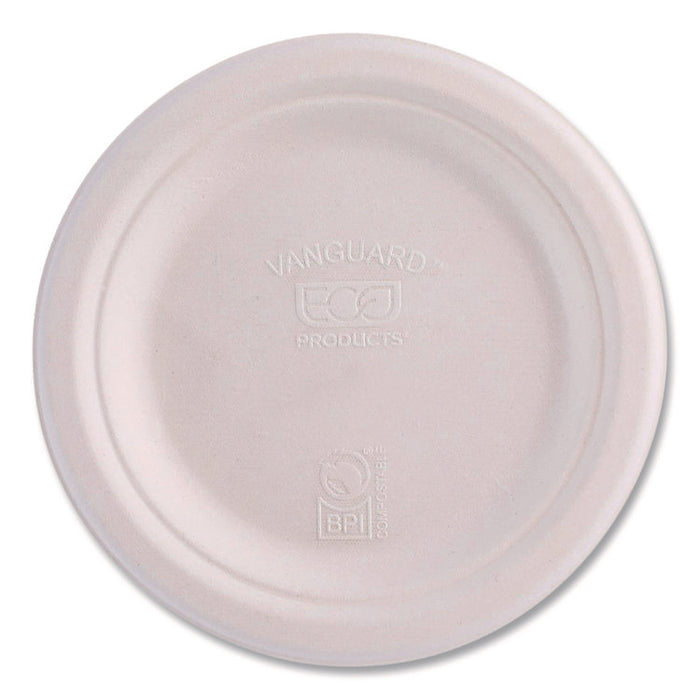 Vanguard Renewable and Compostable Sugarcane Plates, 7" dia, White, 1,000/Carton