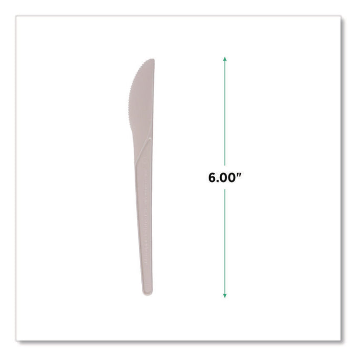 Plantware Compostable Cutlery, Knife, Plastic, Pearl White, 50/Pack, 20 Packs/Carton