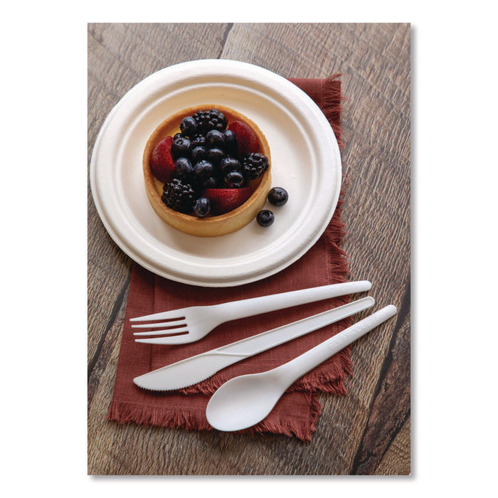 Plantware Compostable Cutlery, Knife, Plastic, White, 1,000/Carton