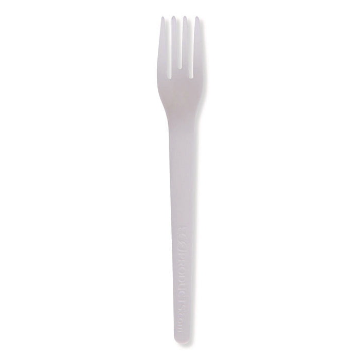 Plantware Compostable Cutlery, Fork, Plastic, White, 1,000/Carton