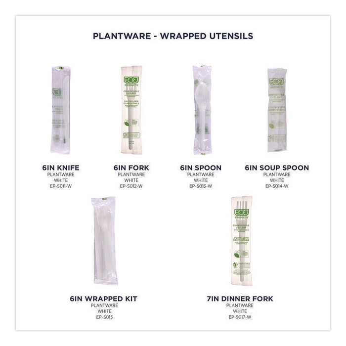 Plantware Compostable Cutlery, Fork, Plastic, White, 1,000/Carton