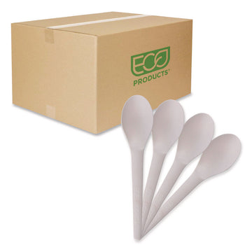 Plantware Compostable Cutlery, Spoon, Plastic, Pearl White, 50/Pack, 20 Pack/Carton