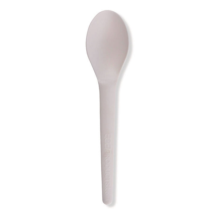 Plantware Compostable Cutlery, Spoon, Plastic, White, 1,000/Carton