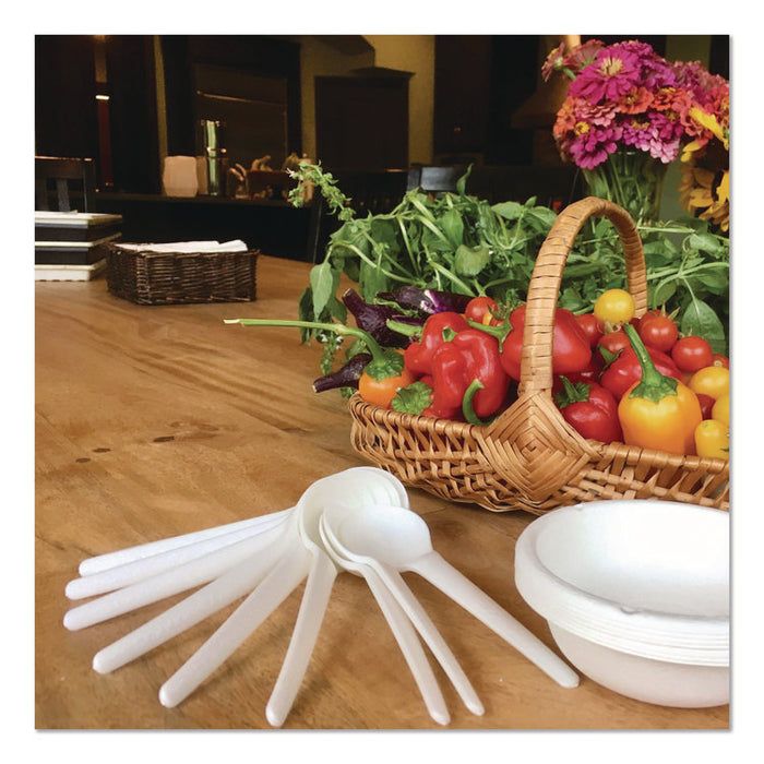 Plantware Compostable Soup Spoon, Heavyweight, Plastic, White, 50/Pack, 20 Packs/Carton
