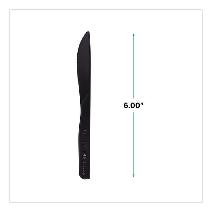 100% Recycled Content Cutlery, Knife, Plastic, Black, 50/Pack, 20 Packs/Carton