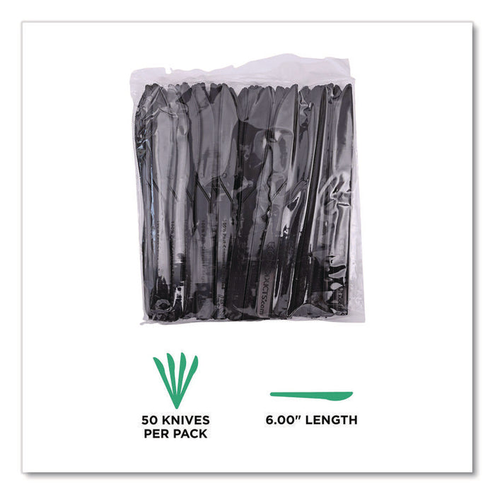 100% Recycled Content Cutlery, Knife, Plastic, Black, 50/Pack, 20 Packs/Carton